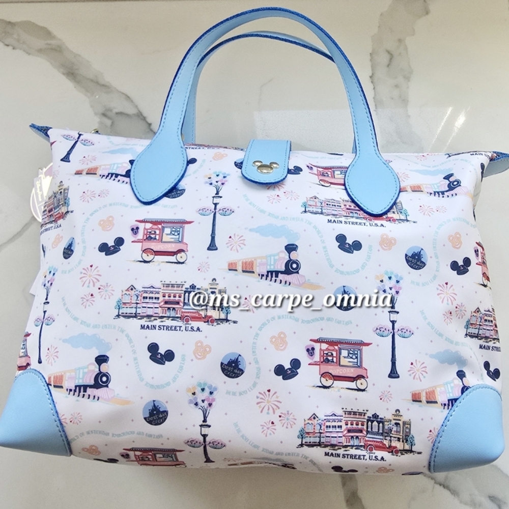 Stoney Clover Lane Light Blue & White Main Street Print Crossbody Bag